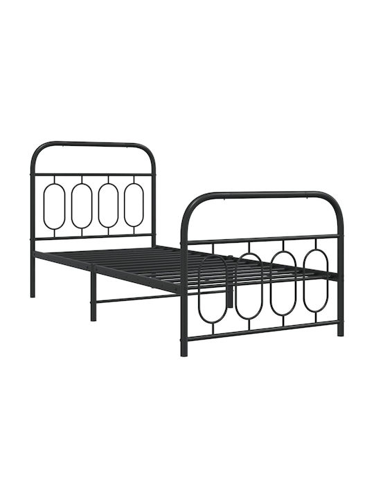 Κρεβάτι Μονό Μεταλλικό Μαύρο με Αποθηκευτικό Χώρο & Τάβλες για Στρώμα 80x200cm