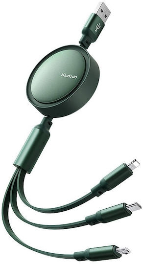 Mcdodo Regulär USB zu Typ-C,TC-TC / Blitzschlag / Micro-USB Kabel 3.5A Grün 1.2m (CA-7257)