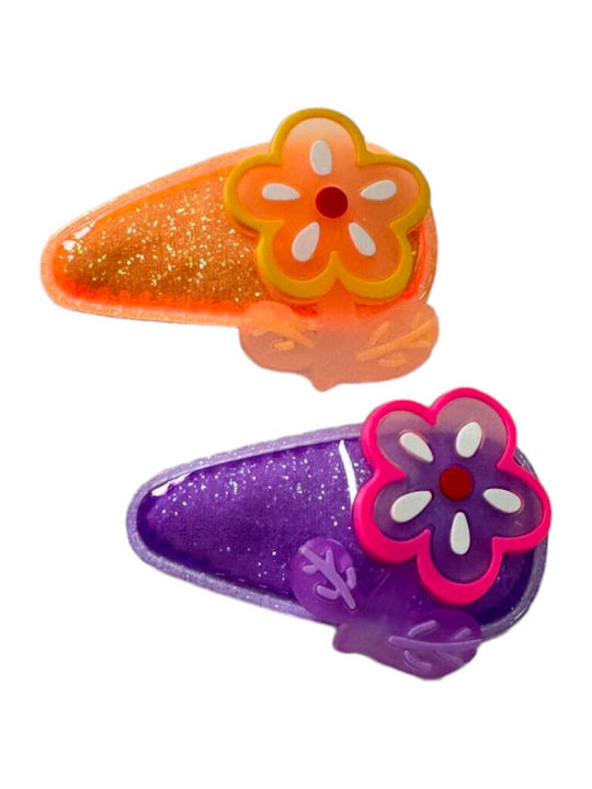 Ro-Ro Accessories Σετ Παιδικά Κοκαλάκια με Κλιπ Μωβ-Πορτοκαλί 4τμχ