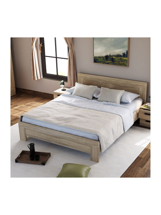 Solo Κρεβάτι Υπέρδιπλο από Μασίφ Ξύλο Καφέ με Τάβλες για Στρώμα 160x200cm