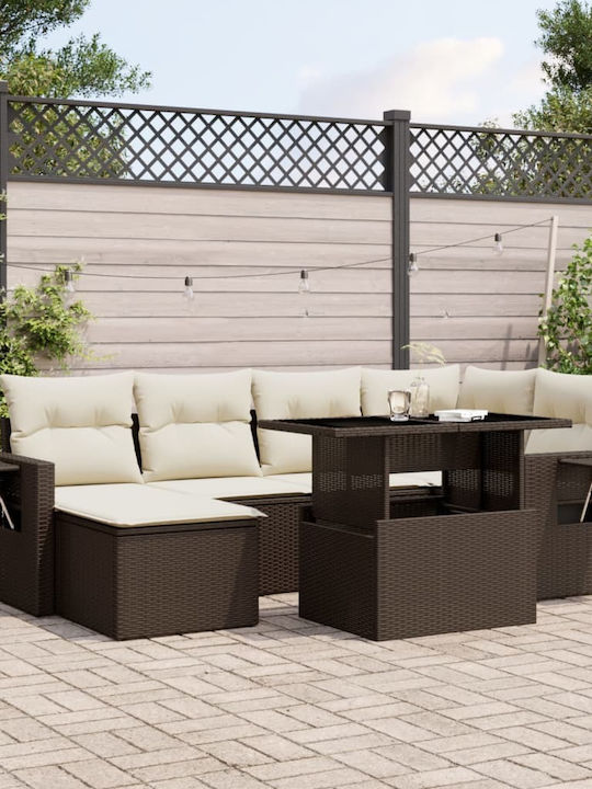 Garten- und Outdoor-Möbelsets 7 Stück Braun mit...