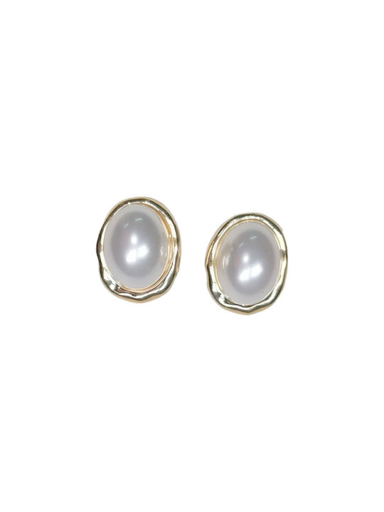 Ro Accessories Clip Oval Pearl Earrings 26 Mm Cf017 Gold