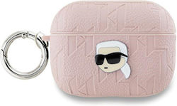 Karl Lagerfeld Karl Head Θήκη Δερμάτινη με Γάντζο σε Ροζ χρώμα για Apple AirPods Pro