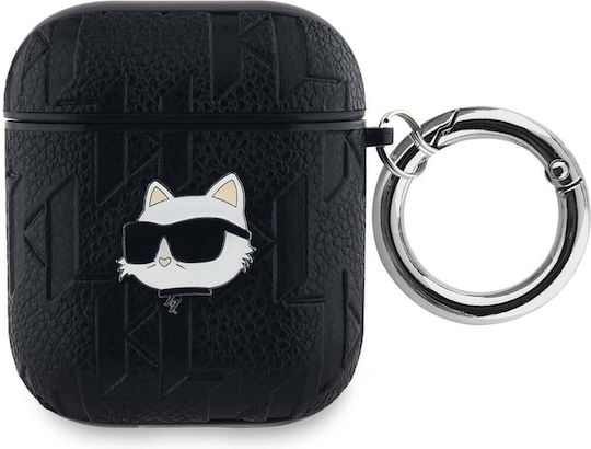 Karl Lagerfeld Choupette Head Θήκη Δερμάτινη με Γάντζο σε Μαύρο χρώμα για Apple AirPods 1/2
