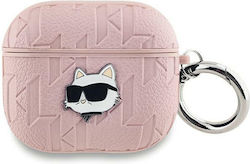 Karl Lagerfeld Choupette Head Θήκη Δερμάτινη με Γάντζο σε Ροζ χρώμα για Apple AirPods Pro