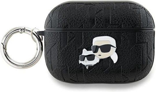 Karl Lagerfeld Karl & Choupette Head Θήκη Σιλικόνης / Δερματίνης με Γάντζο σε Μαύρο χρώμα για Apple AirPods Pro