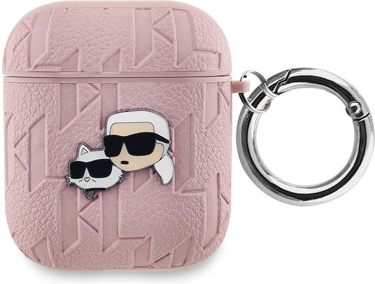 Karl Lagerfeld Karl & Choupette Head Case Leather with Hook in Pink color for Apple AirPods 1 / AirPods 2