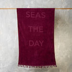 Melinen Seas Day Burgundy Cotton Beach Towel with Fringes 160x80cm