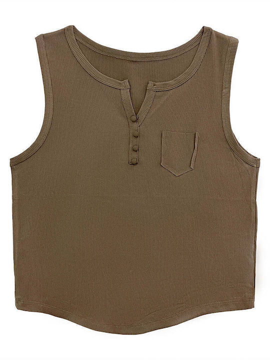 Ustyle Women's Blouse Cotton Sleeveless Brown