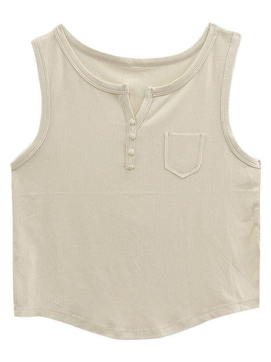 Ustyle Women's Blouse Cotton Sleeveless Beige