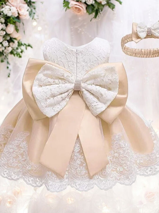 Rochie Fete Fără Mâneci Cu Dantelă Pentru Domnișoarele De Onoare Florale Set Cu Accesorii Șampanie