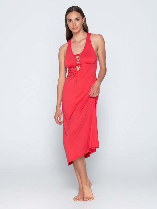Luna Γυναικείο Μακρύ Φόρεμα Παραλίας Κοκκινο