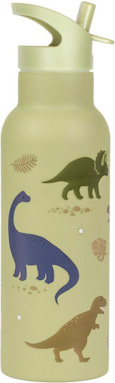 A Little Lovely Company Kids Water Bottle Thermos Dinosaur Stainless Steel with Straw Non Spill Beige 500ml