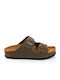 Leather Women's Flat Sandals Khaki