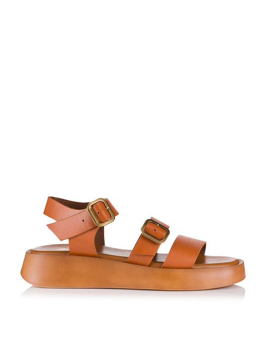 Lias Mouse Flatforms Leather Women's Sandals with Ankle Strap Brown