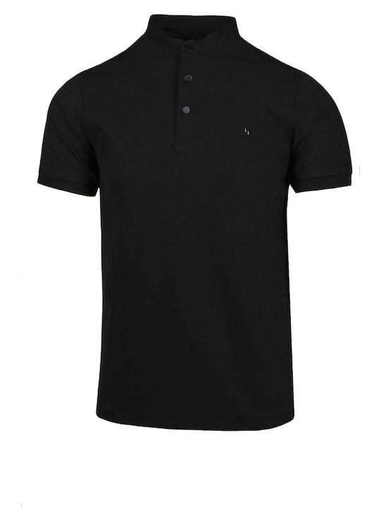 E.T. Men's Short Sleeve Blouse with Buttons BLACK