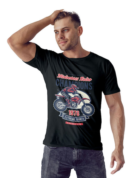 Pop Culture T-shirt Μαύρο Motocross Retro Champion