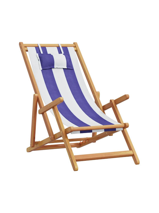 Deckchairs Wooden With Arms Blue/white