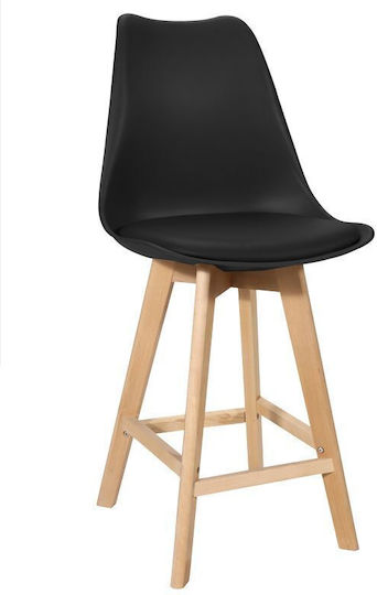 Σκαμπό Μπαρ με Πλάτη Ξύλινο Gaston Μαύρο 56x49x112εκ.