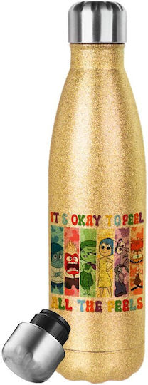 Koupakoupa Inside Out It's Okay To Feel All The Feels Stainless Steel Thermos Bottle 500ml Gold