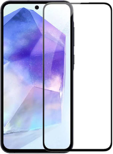 Powertech 5D Пълно лепило Закалено стъкло Черен (Samsung A55 5G)