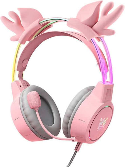 Onikuma X15 Pro Еленови рога Надушници Геймърски слушалки с връзка 3,5 мм / USB Розов