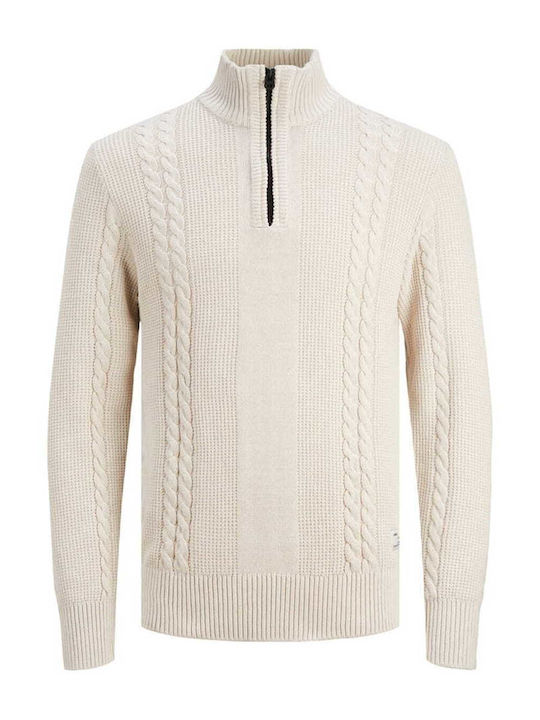 Jack & Jones Men's Long Sleeve Sweater with Zipper Beige