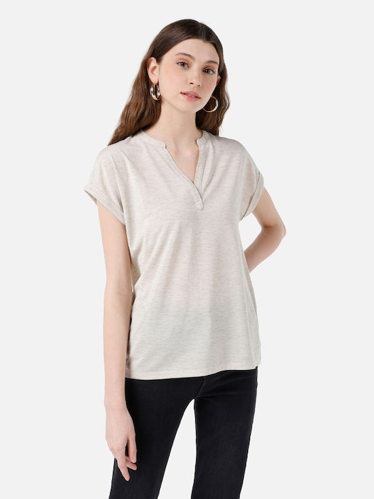 Colin's Sommer Damen Bluse Kurzärmelig Beige