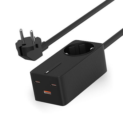 Ksix Βάση Φόρτισης GaN με Θύρα USB-A και 2 Θύρες USB-C 65W Power Delivery σε Μαύρο χρώμα (BRE65GA01N)