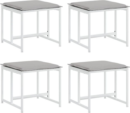 Metallic Cube Garden Stool with Cushion White 4 Pieces 40x40x35cm