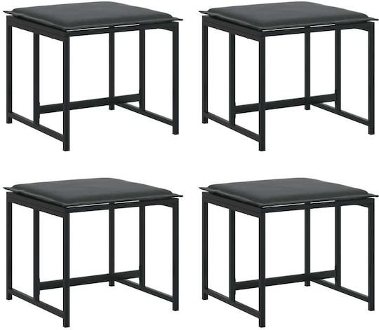Scaun Metalic Cub Pentru Exterior Cu Pernă Negru 4 Bucăți 40x40x35cm
