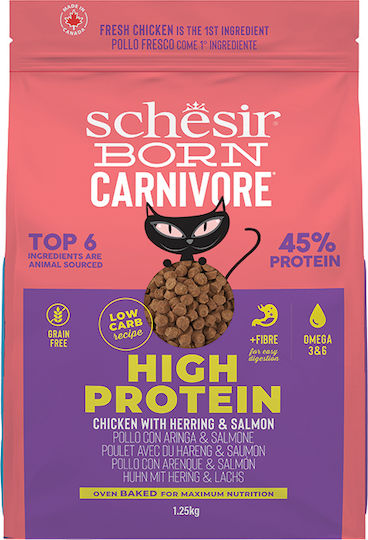 Schesir Born Carnivore Dry Food Grain-Free for Adult Cats with Chicken / Herring 1.25kg
