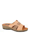 Leather Women's Flat Sandals in Beige Color