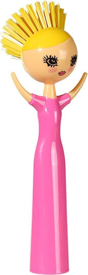 Out of the Blue Funky Lady 20201126165004 Plastic Household Cleaning Brush with Handle for Plates Pink