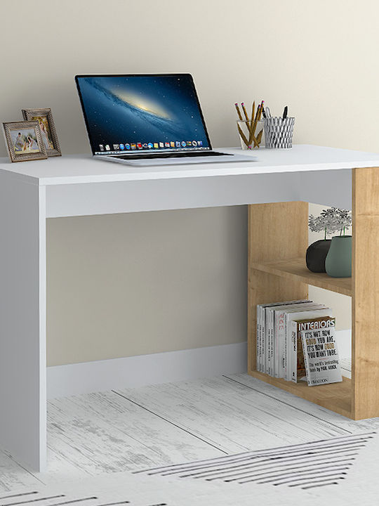 Desk Mikro Wooden with Bookshelf White - Natura...