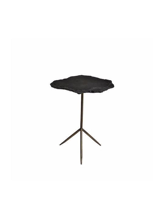 Round Side Table Piedra Σκούρο Γκρι/brass Αντικέ L48xW44xH60cm