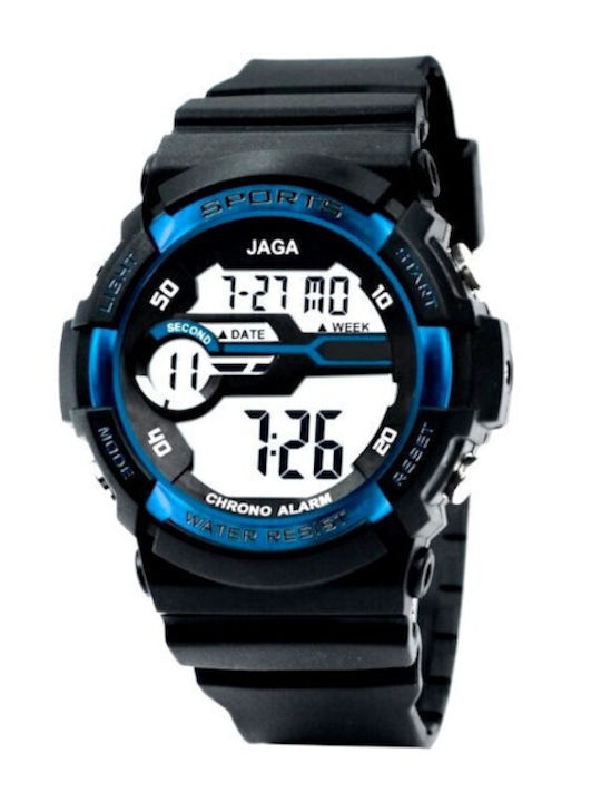 Jaga Digital Men's Watch 52mm Chronograph Battery with Blue Rubber Strap
