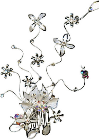 Comb Metallic Wedding Dress Silver Flowers Leaves Metallic Wedding Dress Silver Leaves