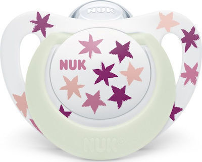 Nuk Ορθοδοντική Πιπίλα Σιλικόνης Star Night Stars Pink Νυκτός με Θήκη για 6-18 μηνών