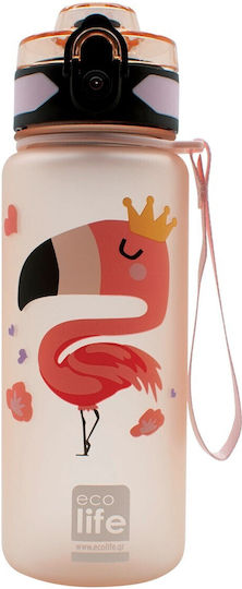 Ecolife Kids Water Bottle Plastic with Straw Flamingo 500ml