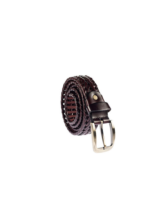 Senior Men's Knitted Leather Belt Burgundy