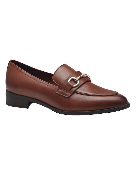 Marco Tozzi Leather Women's Loafers in Tabac Brown Color