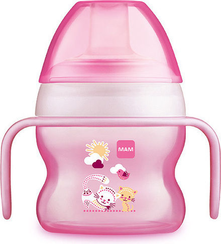 Mam Starter Cup Lern-Trinkflasche Kunststoff mit Griffen Rosa Rosa Katze für 4m+m+ 150ml