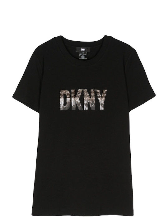 DKNY Logo Damen Bluse Baumwolle Kurzärmelig Schwarz