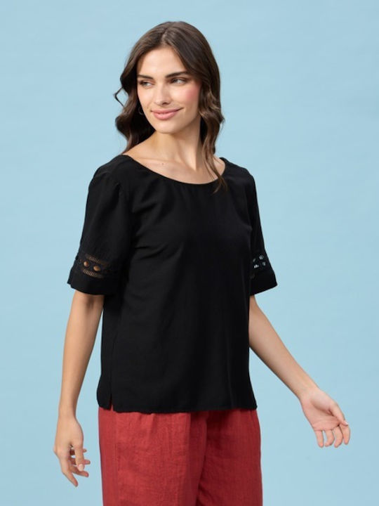 Passager Women's Blouse Short Sleeve Black