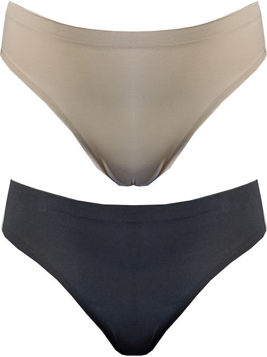 Γυναικεία Slip 2Pack χωρίς Ραφές BEIGE-BLACK