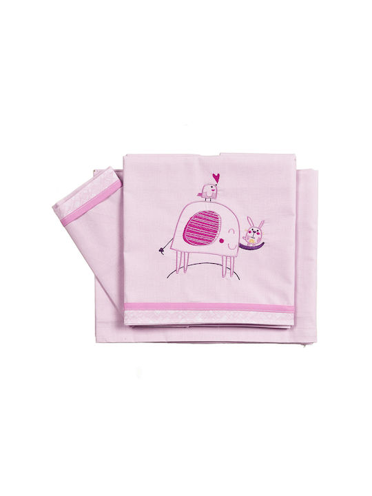 O Kosmos tou Morou Baby Sheets Set Crib Cotton Pink Gray 120x180cm
