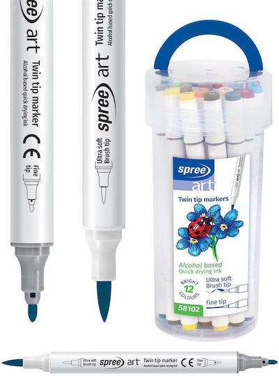 Spree Zeichenstifte mit doppelter Spitze, weich und fein, 24 Farben Sp-58104 Spree