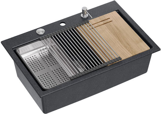 Quadron Drop-In Chiuvetă din Granit Sintetic L76xW50cm Negru