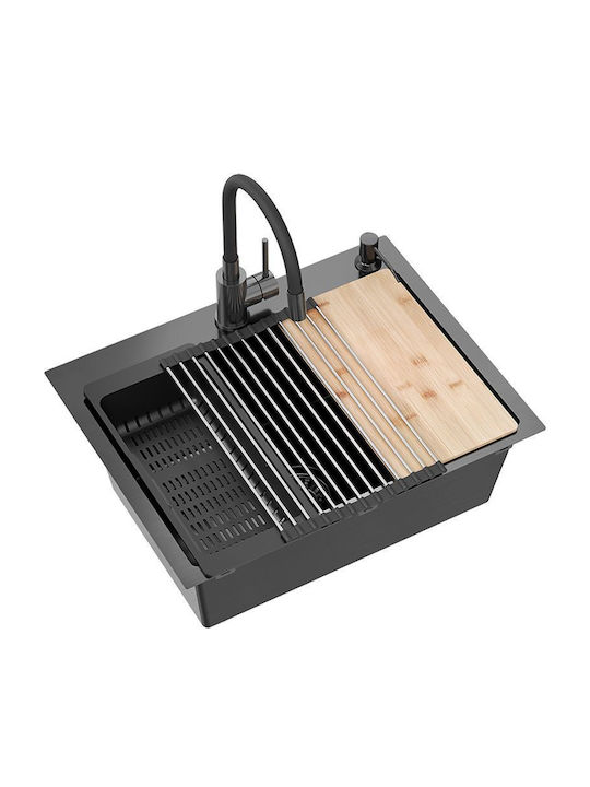 Quadron Drop-In Sink Inox W58xD45cm Black